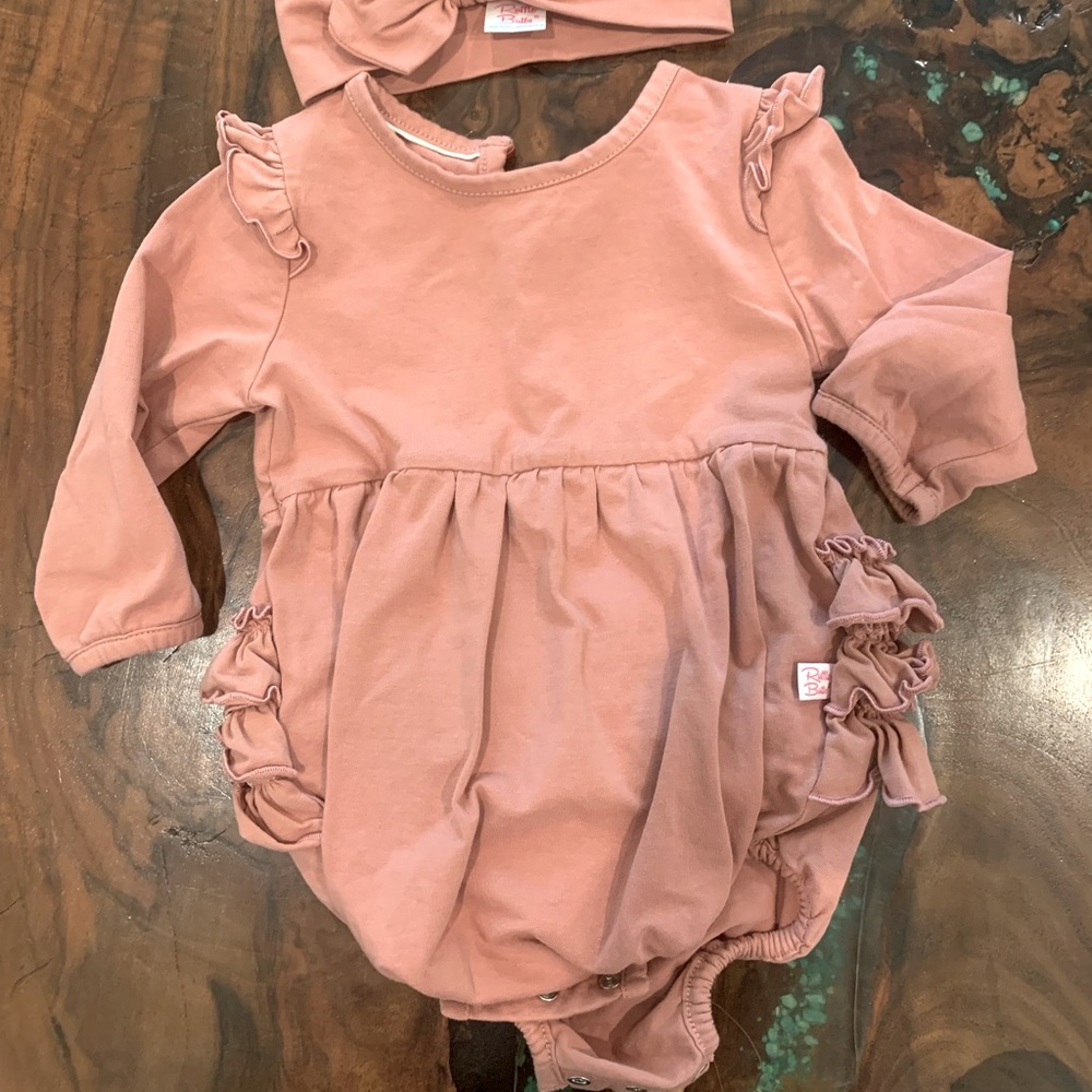 Ruffle butts dusty rose bubble with headband